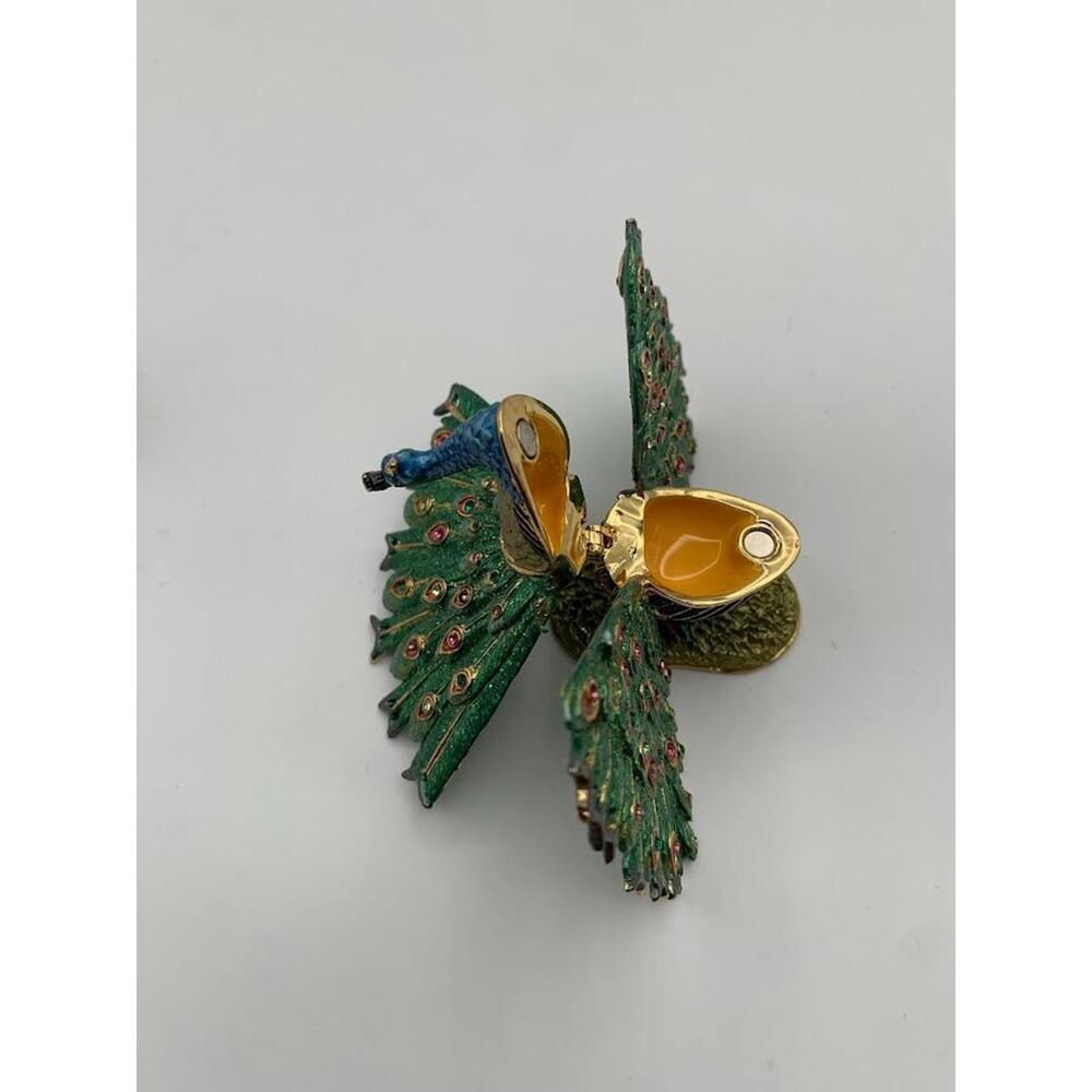 Peacock Bird and Turtle Jewelled Trinket Box - Enamelled - Picture 12 of 15